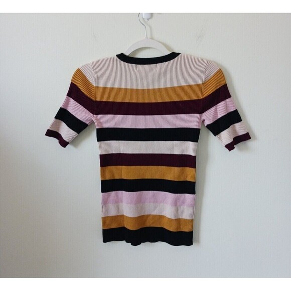 Philosophy Top Striped Ribbed Knit Short Sleeve Stretch Multicolor Size S - Picture 1 of 4